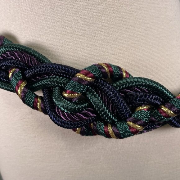 Vintage 80s Braided Rope Waist Belt Woven Purple Gold Metallic Cord Retro Boho - Picture 5 of 8